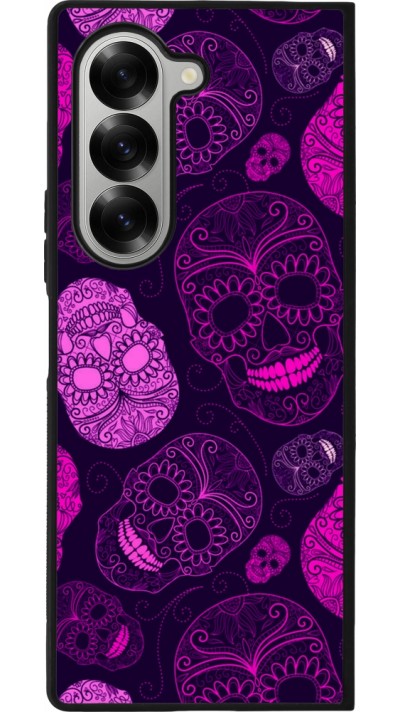 Coque Samsung Galaxy Z Fold6 - Silicone rigide noir Halloween 2023 pink skulls