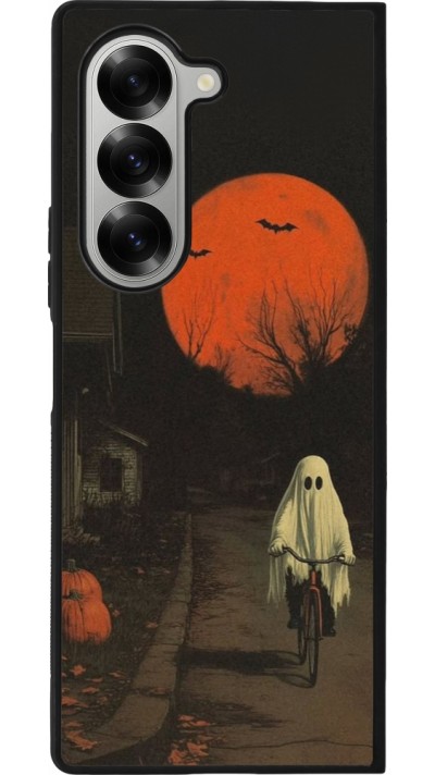 Samsung Galaxy Z Fold6 Case Hülle - Silikon schwarz Halloween 2025 Ghost on a bicycle