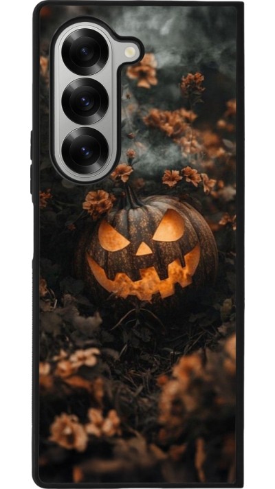 Samsung Galaxy Z Fold6 Case Hülle - Silikon schwarz Halloween 2025 Pumpkin with flowers