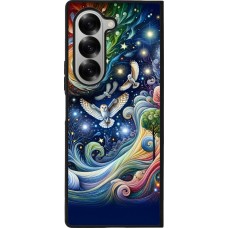Coque Samsung Galaxy Z Fold6 - Silicone rigide noir hibou volant floral