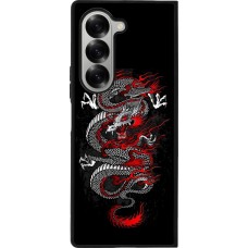 Coque Samsung Galaxy Z Fold6 - Silicone rigide noir Japanese style Dragon Tattoo Red Black