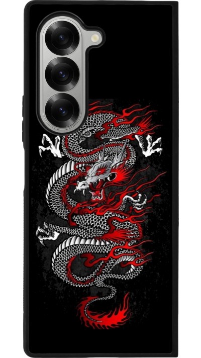 Samsung Galaxy Z Fold6 Case Hülle - Silikon schwarz Japanese style Dragon Tattoo Red Black
