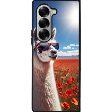 Coque Samsung Galaxy Z Fold6 - Silicone rigide noir Lama Chic en Coquelicot