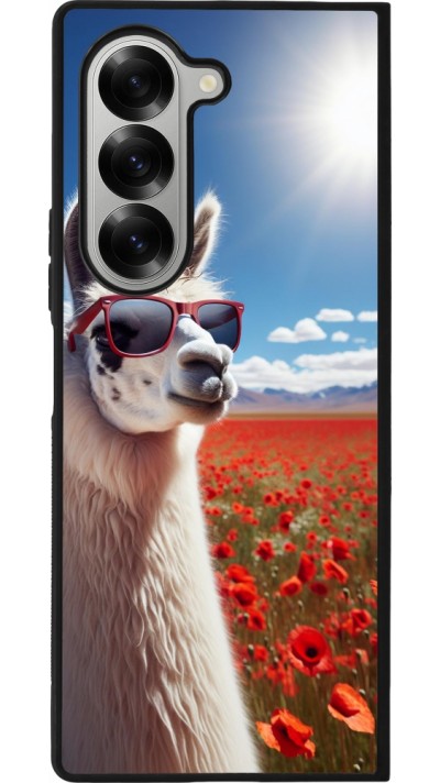 Coque Samsung Galaxy Z Fold6 - Silicone rigide noir Lama Chic en Coquelicot