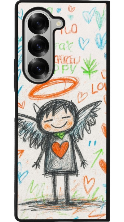Coque Samsung Galaxy Z Fold6 - Silicone rigide noir Little Angel Sketch Love