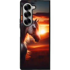 Samsung Galaxy Z Fold6 Case Hülle - Silikon schwarz Majestätischer Sonnenuntergang Pferd