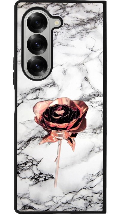 Samsung Galaxy Z Fold6 Case Hülle - Silikon schwarz Marble Rose Gold