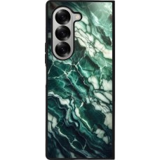 Coque Samsung Galaxy Z Fold6 - Silicone rigide noir Marbre vert majestueux