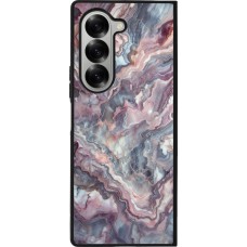 Coque Samsung Galaxy Z Fold6 - Silicone rigide noir Marbre violette argentée
