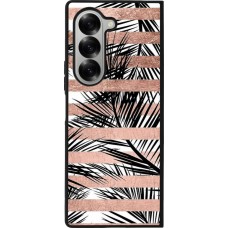 Coque Samsung Galaxy Z Fold6 - Silicone rigide noir Palm trees gold stripes