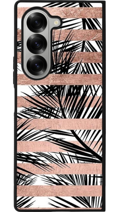 Samsung Galaxy Z Fold6 Case Hülle - Silikon schwarz Palm trees gold stripes