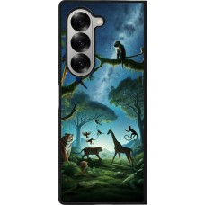 Coque Samsung Galaxy Z Fold6 - Silicone rigide noir Paradis des animaux exotiques