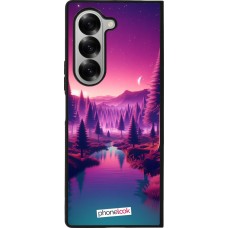 Coque Samsung Galaxy Z Fold6 - Silicone rigide noir Paysage Violet-Rose
