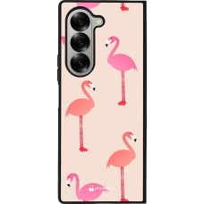 Coque Samsung Galaxy Z Fold6 - Silicone rigide noir Pink Flamingos Pattern