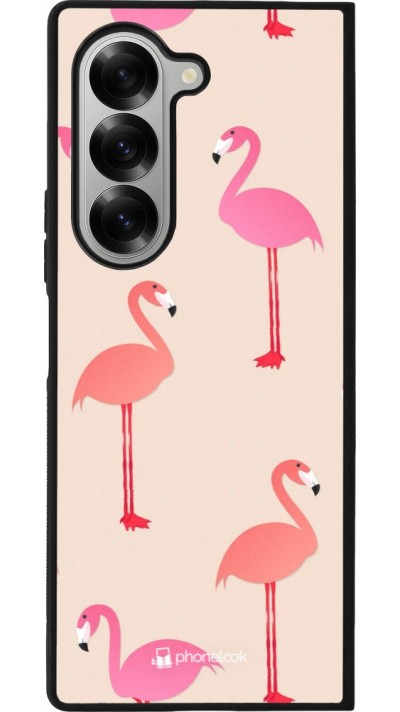 Samsung Galaxy Z Fold6 Case Hülle - Silikon schwarz Pink Flamingos Pattern
