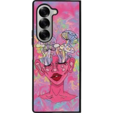 Coque Samsung Galaxy Z Fold6 - Silicone rigide noir Psychedelic pink mushroom