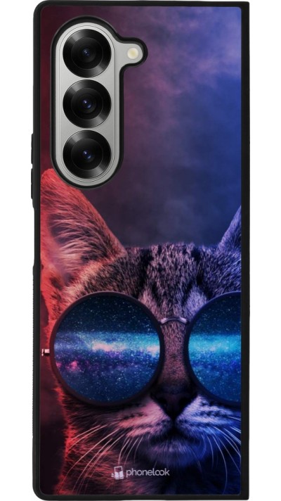 Samsung Galaxy Z Fold6 Case Hülle - Silikon schwarz Red Blue Cat Glasses