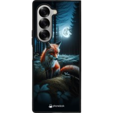 Coque Samsung Galaxy Z Fold6 - Silicone rigide noir Renard lune forêt