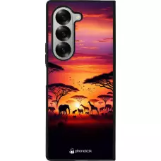 Coque Samsung Galaxy Z Fold6 - Silicone rigide noir Safari sunset wildlife