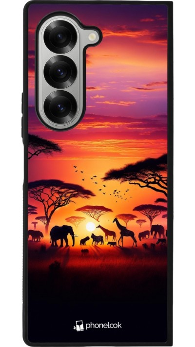 Samsung Galaxy Z Fold6 Case Hülle - Silikon schwarz Safari Sonnenuntergang Wildtiere