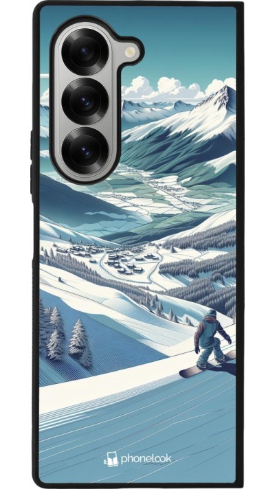 Coque Samsung Galaxy Z Fold6 - Silicone rigide noir Snowboarder Montagne