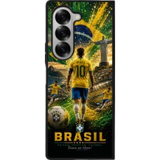 Coque Samsung Galaxy Z Fold6 - Silicone rigide noir Football Brésil splash 2026