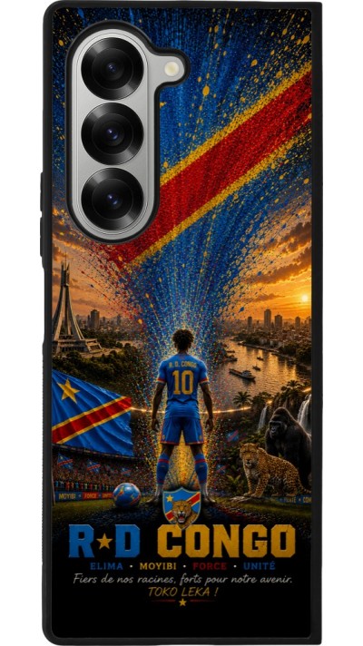 Coque Samsung Galaxy Z Fold6 - Silicone rigide noir Football République démocratique du Congo splash 2026