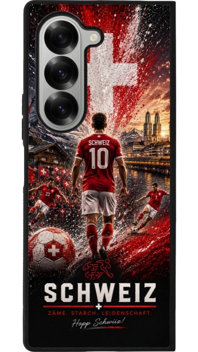 Coque Samsung Galaxy Z Fold6 - Silicone rigide noir Football Schweiz splash 2026