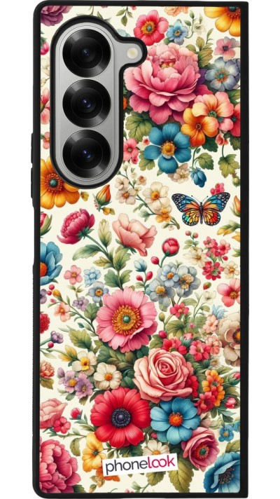 Coque Samsung Galaxy Z Fold6 - Silicone rigide noir Spring 25 printemps fleuri