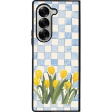 Coque Samsung Galaxy Z Fold6 - Silicone rigide noir Blue vichy tulips 2026