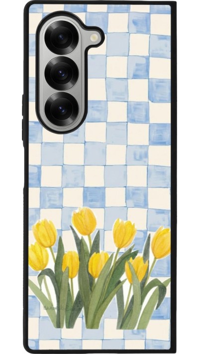 Coque Samsung Galaxy Z Fold6 - Silicone rigide noir Blue vichy tulips 2026