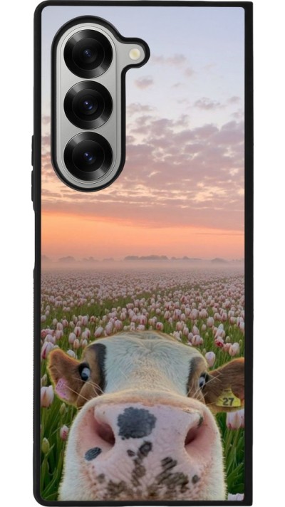 Coque Samsung Galaxy Z Fold6 - Silicone rigide noir Cow with tulips 2026