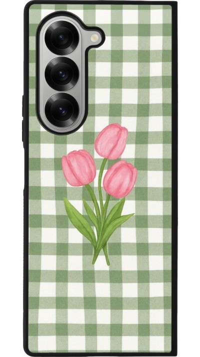 Coque Samsung Galaxy Z Fold6 - Silicone rigide noir Green vichy tulips 2026