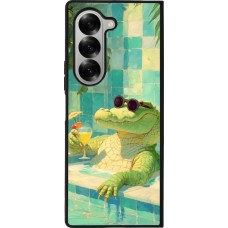Coque Samsung Galaxy Z Fold6 - Silicone rigide noir Crocodile in the swimming pool Summer 2026