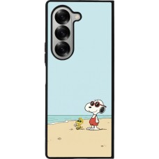 Coque Samsung Galaxy Z Fold6 - Silicone rigide noir Snoopy on the beach Summer 2026
