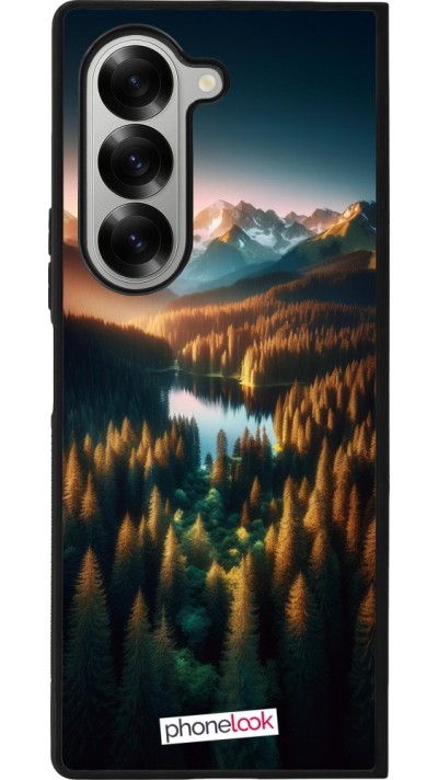 Samsung Galaxy Z Fold6 Case Hülle - Silikon schwarz Sonnenuntergang Waldsee