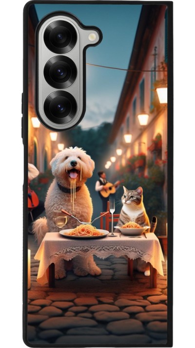 Coque Samsung Galaxy Z Fold6 - Silicone rigide noir Valentine 2024 Dog & Cat Candlelight