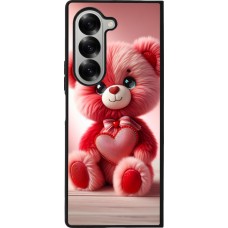 Coque Samsung Galaxy Z Fold6 - Silicone rigide noir Valentine 2024 Ourson rose