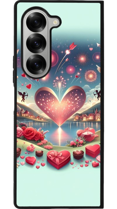 Coque Samsung Galaxy Z Fold6 - Silicone rigide noir Valentine 2025 Chic
