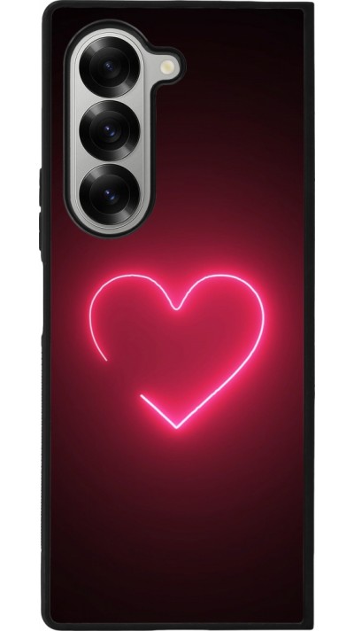 Coque Samsung Galaxy Z Fold6 - Silicone rigide noir Valentine 2023 single neon heart