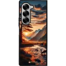 Coque Samsung Galaxy Z Fold6 - Silicone rigide noir Valley Sunset Deer Tree