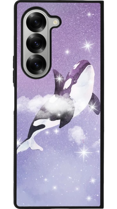 Coque Samsung Galaxy Z Fold6 - Silicone rigide noir Whale in sparking stars
