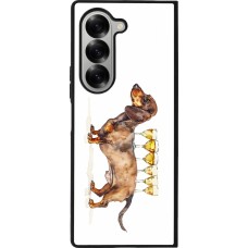 Coque Samsung Galaxy Z Fold6 - Silicone rigide noir Wine Teckel