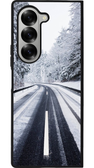 Coque Samsung Galaxy Z Fold6 - Silicone rigide noir Winter 22 Snowy Road