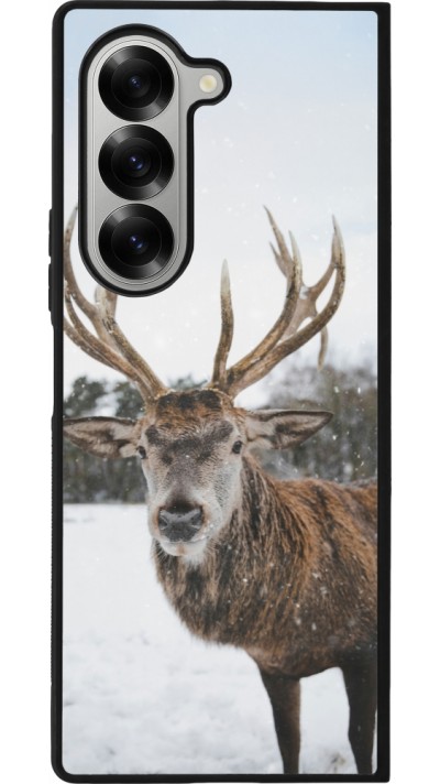 Coque Samsung Galaxy Z Fold6 - Silicone rigide noir Winter 25 Winter reindeer