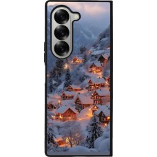 Coque Samsung Galaxy Z Fold6 - Silicone rigide noir Winter 25 Winter snowy village