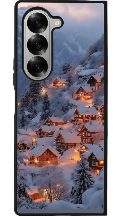 Coque Samsung Galaxy Z Fold6 - Silicone rigide noir Winter 25 Winter snowy village