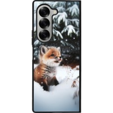 Coque Samsung Galaxy Z Fold6 - Silicone rigide noir Noël 2023 Renardeau sapin