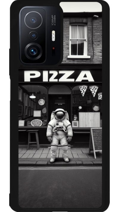 Coque Xiaomi 11T - Silicone rigide noir Astronaute devant une Pizzeria