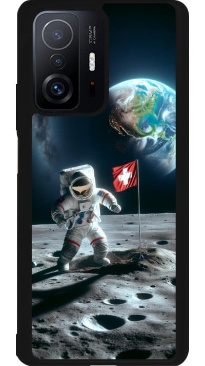 Coque Xiaomi 11T - Silicone rigide noir Astro Suisse sur lune